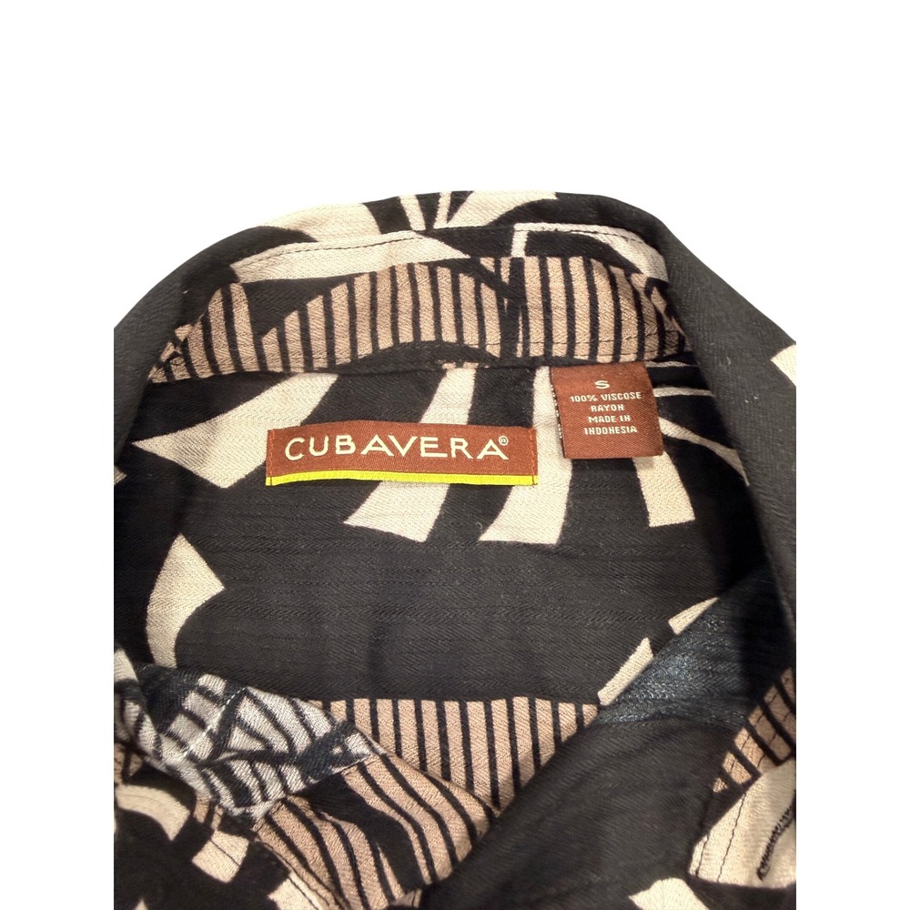 Cubavera Palm Leaf Button Down Shirt Mens Small Black Beige Tropical Rayon Camp - Picture 3 of 8